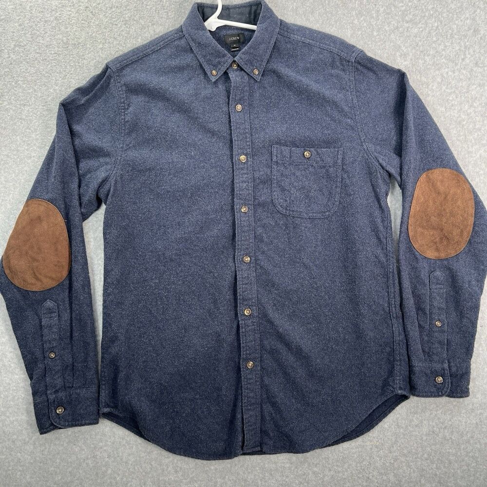 J. Crew flannel shirt Elbow patch Mens M Wool Navy long sleeve preppy E1402